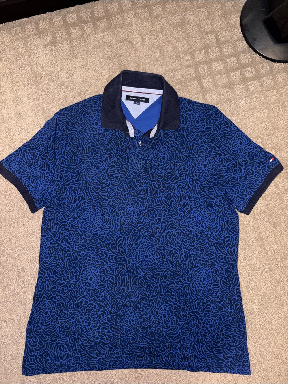 Tommy Hilfiger Men’s Royal Blue Patterned Polo Collared Shirt Size M